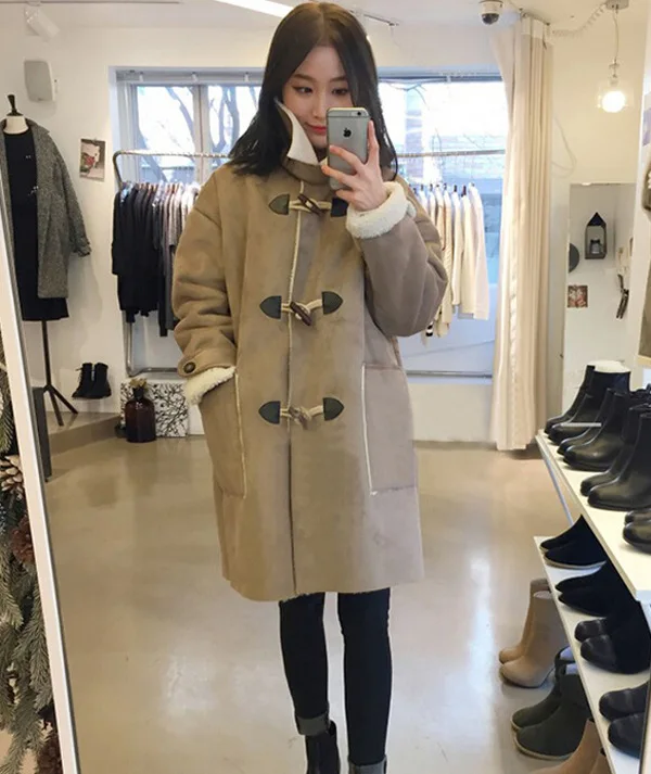

2017 Winter New Style Korean-style Lambs Wool Mid-length Thick Suede Cold Cotton Coat Cool GIRL'S