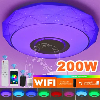 

200W WiFi APP Control LED Music Ceiling Light RGB bluetooth Lamp Home Party Bedroom Remote Dimmable Smart Light with Google Alex