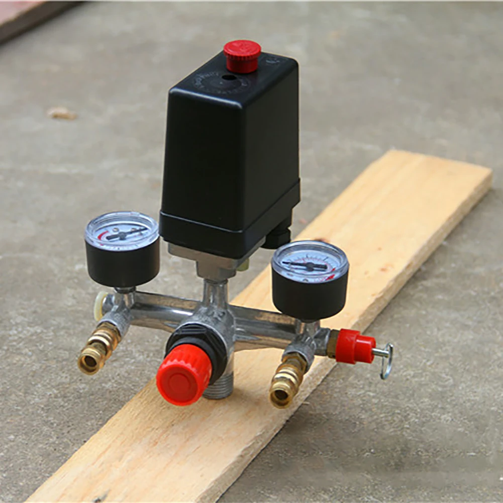 

Pressure Control Manifold Easy Install Regulator Air Compressor Relief Tool Switch Set Aluminum Gauges Accessories 90-120PSI