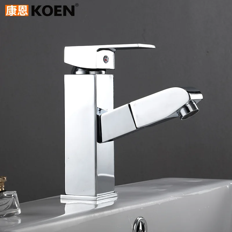 

Copper Square Face Basin Faucet Hot And Cold Single Handle Single Hole Basin Faucet Pullout Faucet