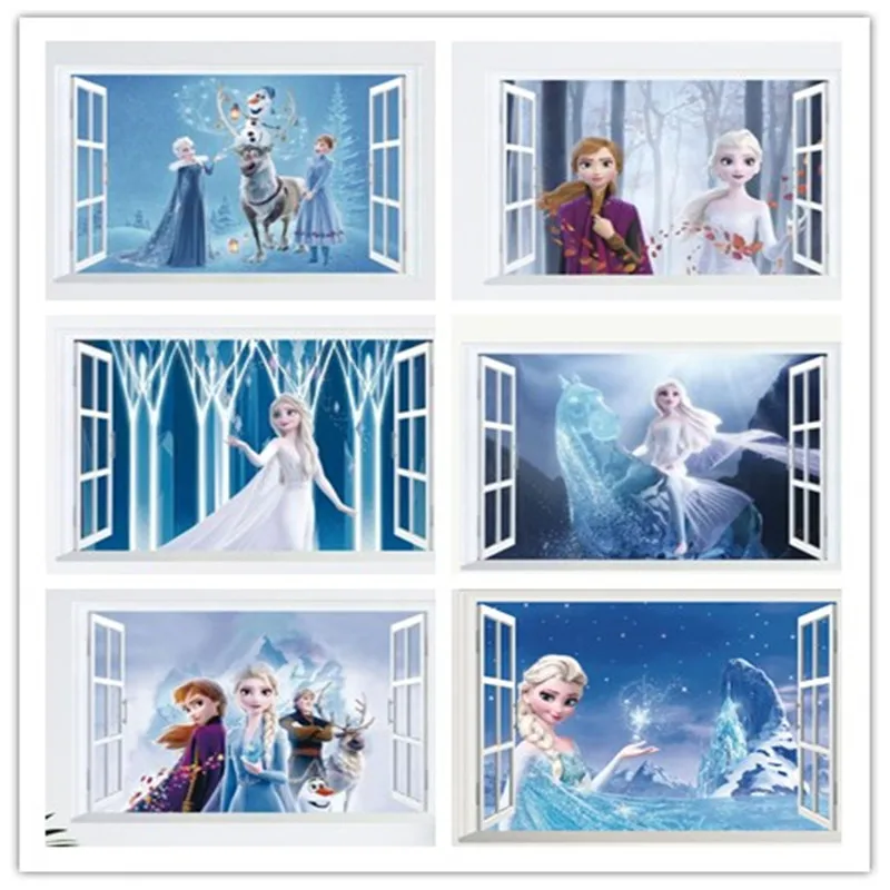 Vivid Cartoon Frozen False window Wall Stickers For Kids Room Bedroom DIY Decoration 3D Anna Princess Movie Posters | Дом и сад