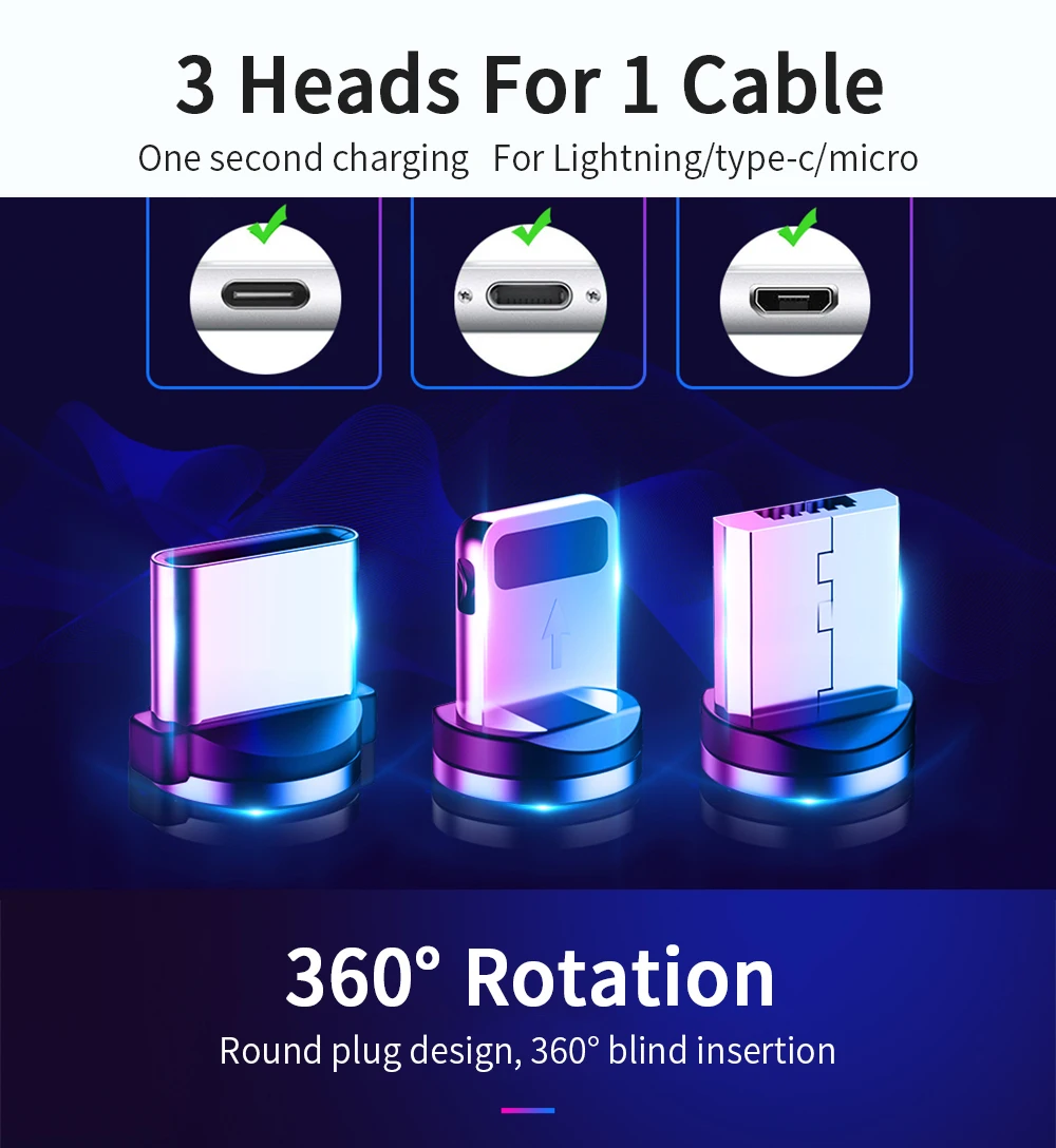 FPU Магнитный Micro usb type-C кабель для быстрой зарядки iPhone, samsung, Xiaomi, Магнитный зарядный шнур для мобильного телефона Android 3 м