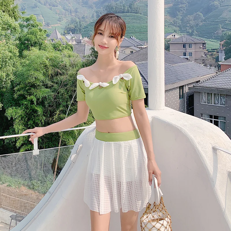

Swimsuit Women Two Pieces Swimming Costume Swim Suit Swimwear Fashion 2019 Woman Block Swimsuits With Skirt Bikini New Korean