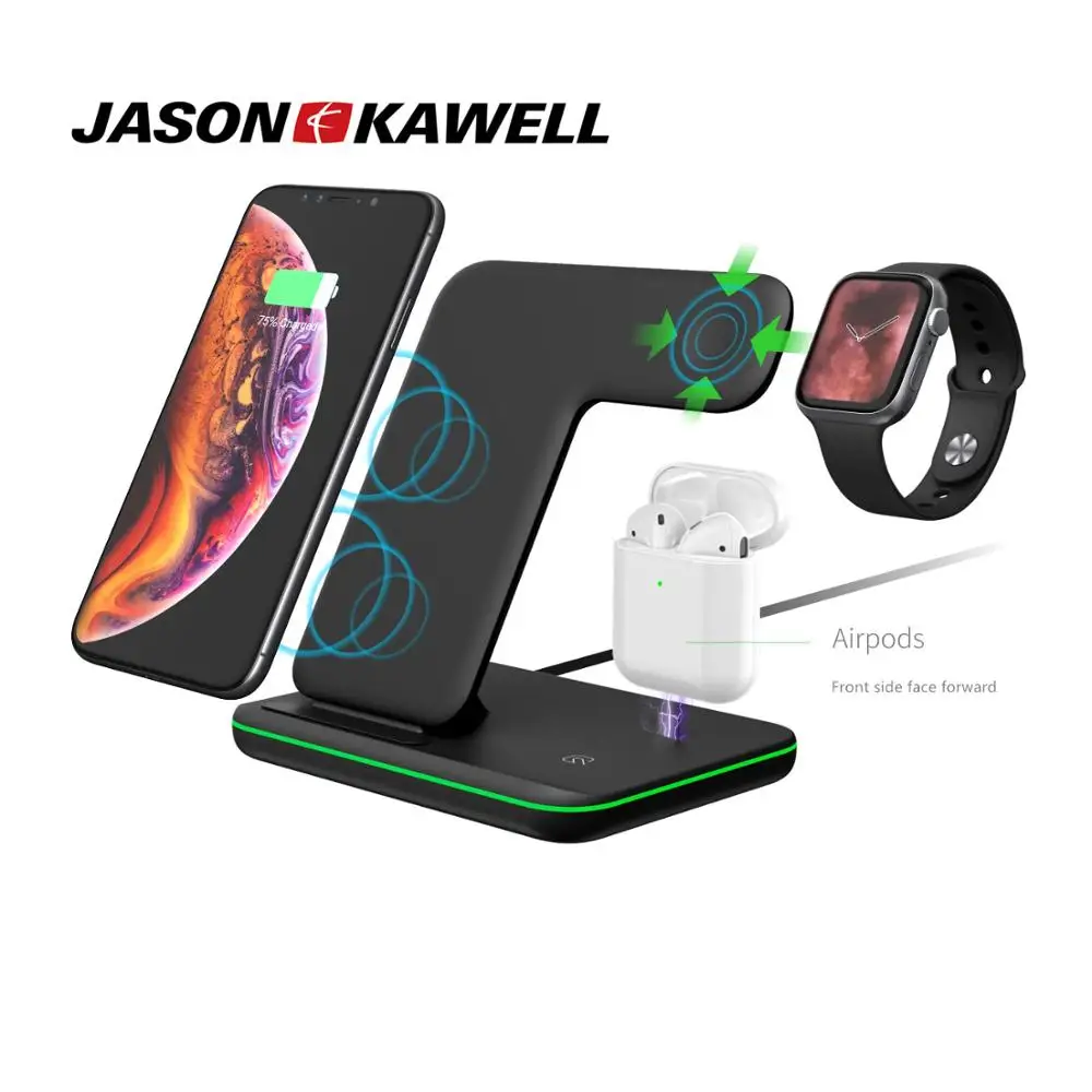100 шт 15 Вт Беспроводная зарядка для iPhone 11PRO MAX 3 в 1 Подставка Apple Watch 4 2 Airpods QI Fast huawei