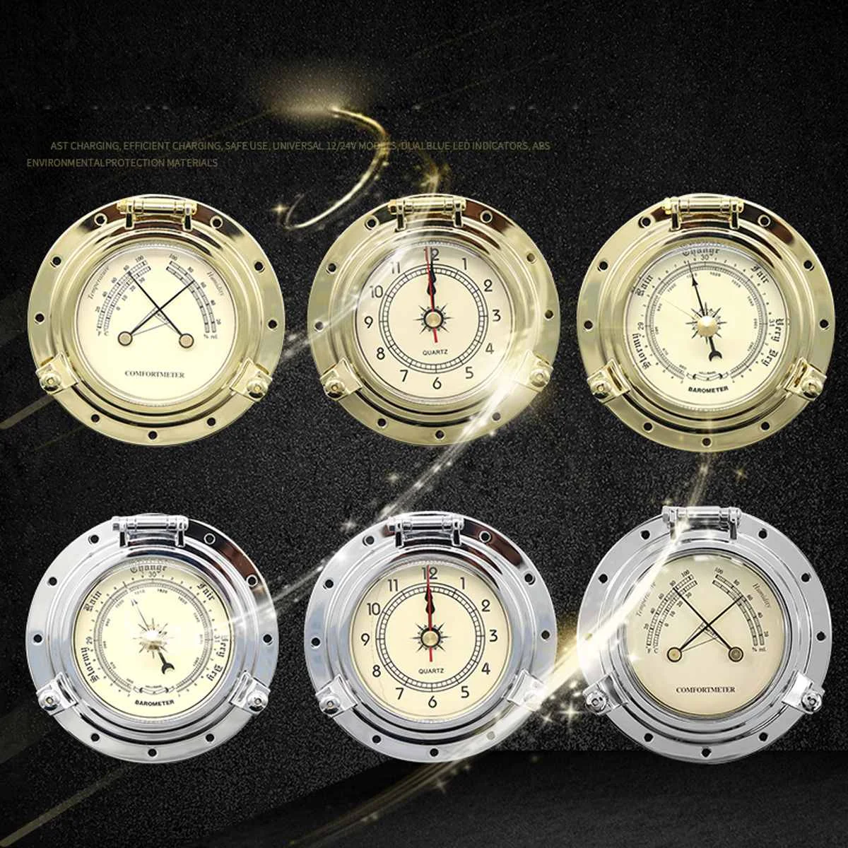 

Gold Chrome Roman Vintage Barometer Clock Boat Marine For Camper Van Caravan Motorhome RV High Quality Clock Weather Station