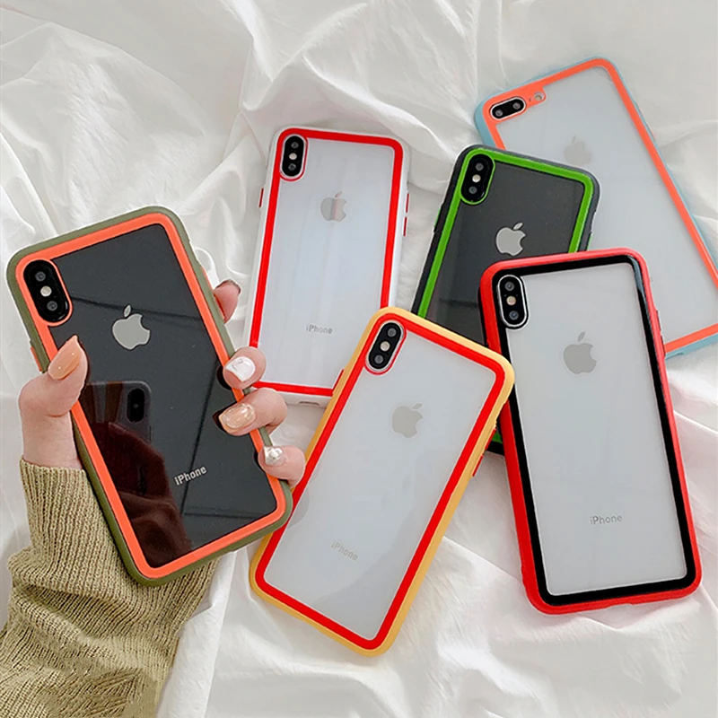 Прозрачный ударопрочный силиконовый цветной чехол-бампер для iphone XS MAX XR X 6 7 8 plus
