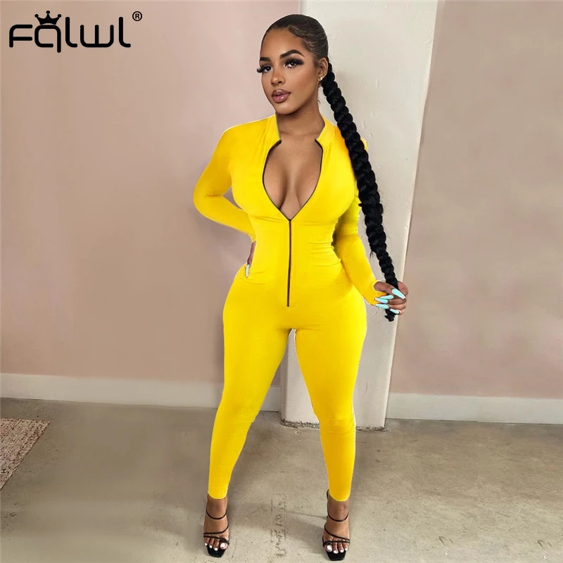 FQLWL Pink Sexy Rompers Womens Jumpsuit Female Long Sleeve Fitness