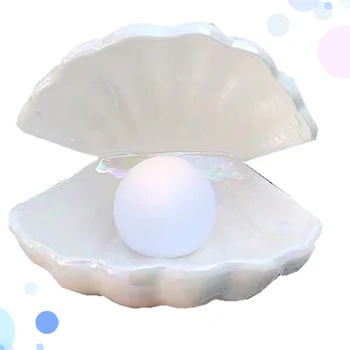 

Shell Pearl Design Night Light Ceramics Desktop Ornament Bedside Decorative Lamp Home Decor Lamp for Bedroom (White)