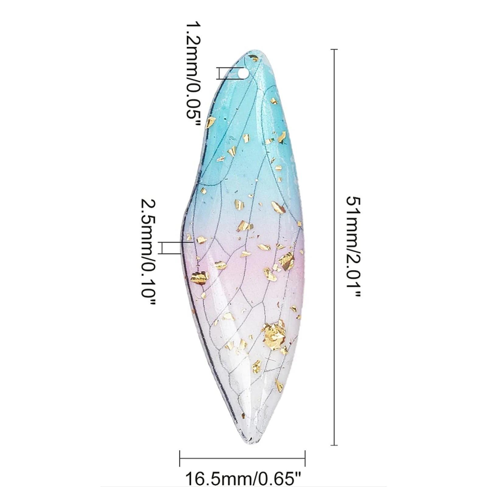 50/100pcs Transparent Epoxy Resin Big Wing Pendants Charms Rainbow Color with Gold Foil For Necklace Jewelry Making Supplies diy
