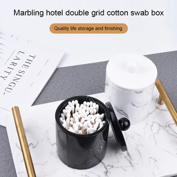 

Cosmetics Cotton Swab Canister Storage Organizer Dispenser Portable Marble Texture Easy Clean Bathroom Bedroom With Lid Hotel