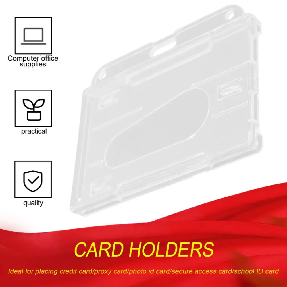 

3Pcs Hard Plastic Double-faced Card Holder Transparent Clear Horizontal ID Badge Holders Card Cover Easy Access Thumb Notch
