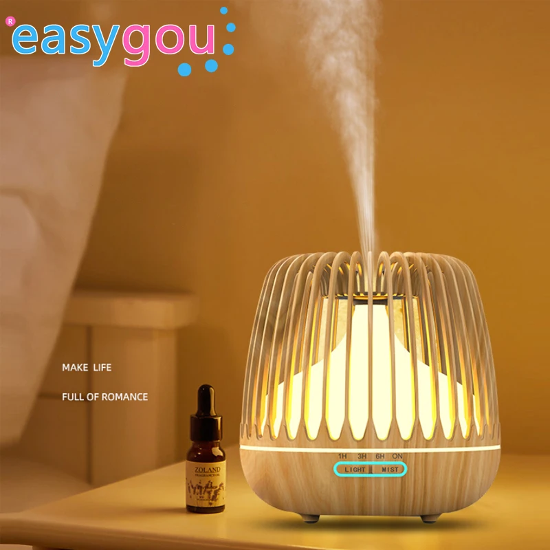 

Birdcage Wood Grain Aroma Humidifier Ultrasonic Smart Home Appliances Hollow Humidifier 7 Color LED light Diffuser Humidifier