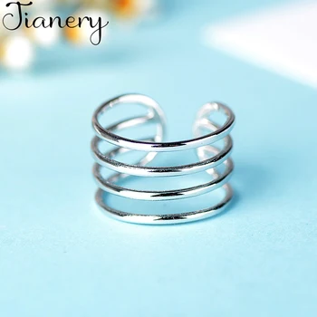 

JIANERY Bijoux 2019 Simple Style 925 Sterling Silver Multi-layer Line Rings For Women Gifts Large Adjustable Finger Rings