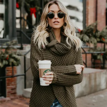 

Plus Size 2XL Gold Hands Women Irregular Spliced Knit Sweater Split Buttons Pullover Female Hollow Out Casual Slim Knit Shirt