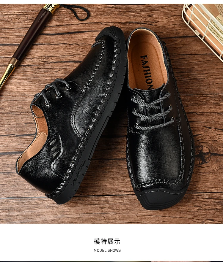 Hot Sale Leather Men Flats Shoes Hand Sewing Men Oxfords Zapatos Hombres Trendy Men Leather Lace Up Shoes High Quality Moccasins