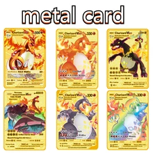 Tarjetas Pokemon Iron Shiny inglés Charizard Mewtwo Pikachu Metal Cards Vmax Metal Gold Pack Game Collection Cards regalo para niños