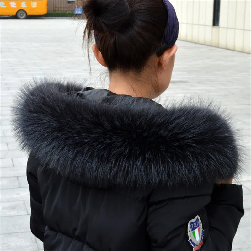 Genuine Real Raccoon Fur Collar Scarves Natural Raccoon fur Shawl Women Parka Coat Hood Trim Collar warm Fashion solid wrap