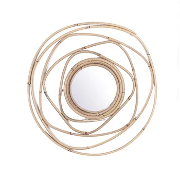 

Wicker Decorative Mirror Nordic Rattan Mirror Handmade Wall Hanging Photography Ornaments Mirror Home Decoration
