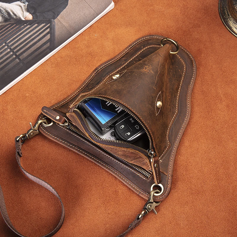 Original Real Leather Men Design Casual Brown Classic Shoulder Sling Bag Fashion Blue Travel Fanny Waist Belt Pack Leg Bag 833
