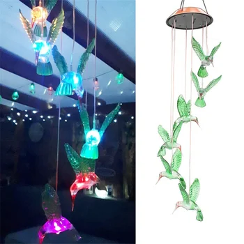 

LED Solar Wind Chime Color Changing Crystal Hummingbird Wind Chime Light Waterproof Hanging Solar Light for Patio Yard Garden
