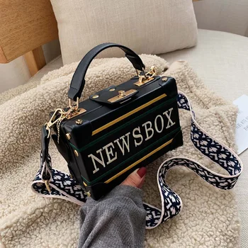 

High Grade Sense Small Box WOMEN'S Bags 2020 Autumn&Winter New Embroidered Letters Handbag Wide-Strap Shoulder Box Bag