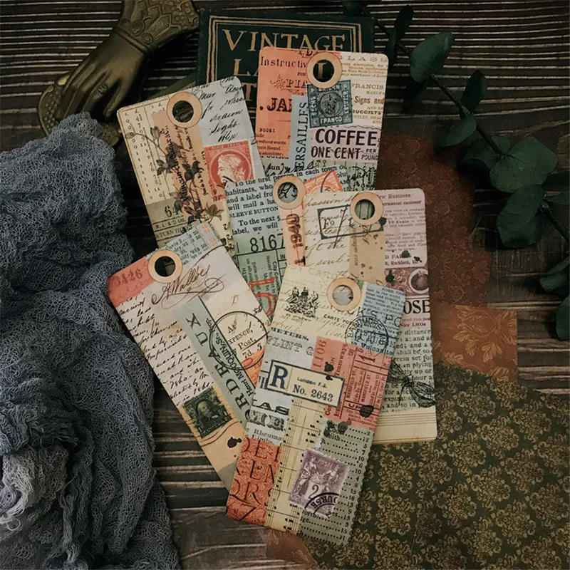 

6 Pcs Vintage Englis Bill Retro TAG TN Thick Card Diy Diary Plan Scrapbooking Double-Sided Printing Label Stationery Journal