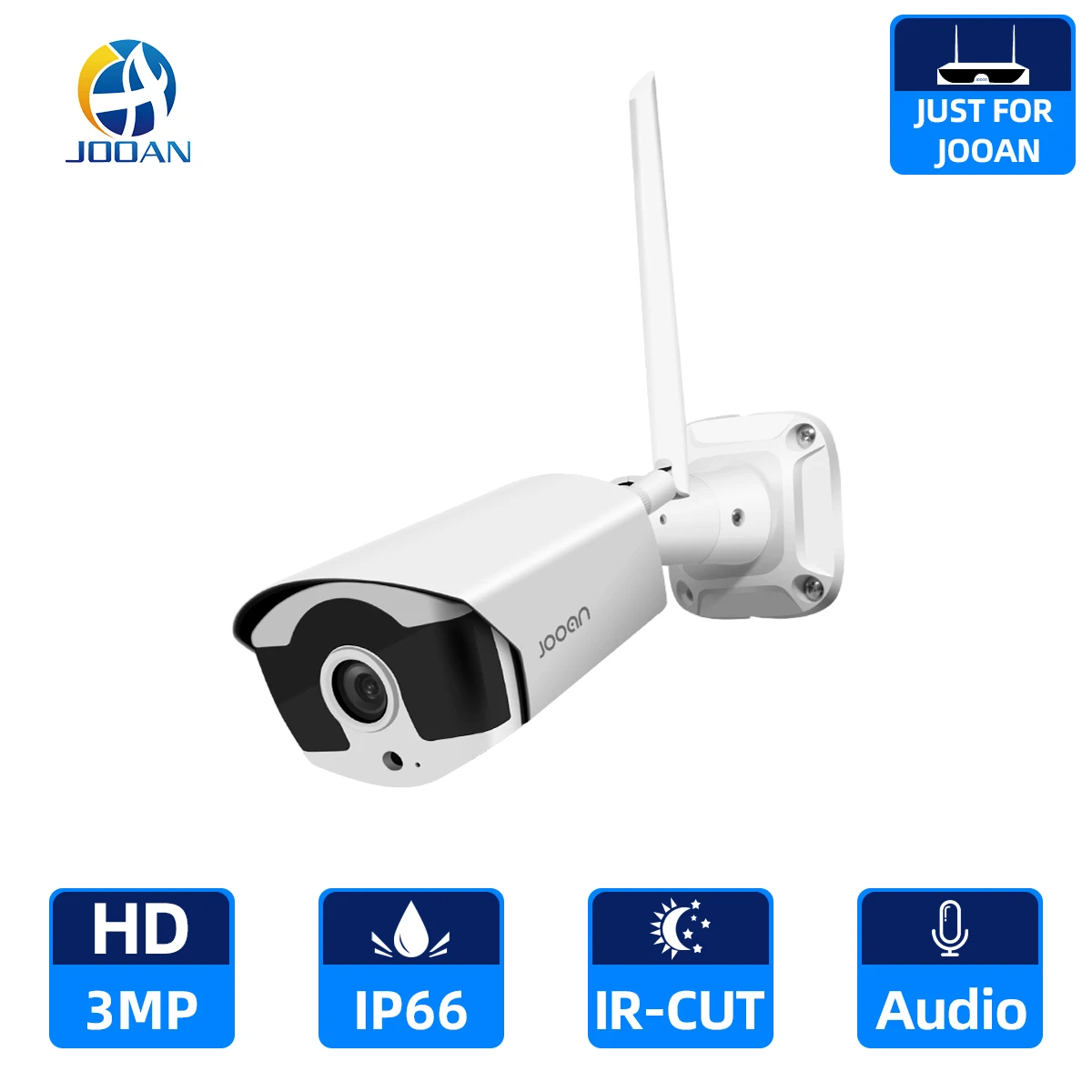 Cámara de seguridad IP inalámbrica para exteriores, sistema de videovigilancia con grabación de audio y visión nocturna infrarroja, wifi, 3.0MP para Jooan NVR