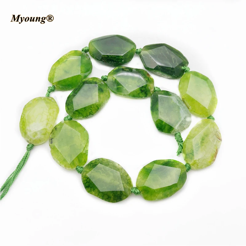 Grass Green Dragon Agates Stone Faceted Slab Pendant Beads For Necklace DIY Jewelry MY210457