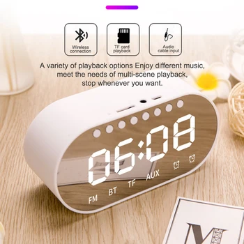 

Alarm Clock Radio with Wireless Bluetooth Speaker Mirror Surface Display, USB Port for Charging, Support FM Radio TF Card Aux In