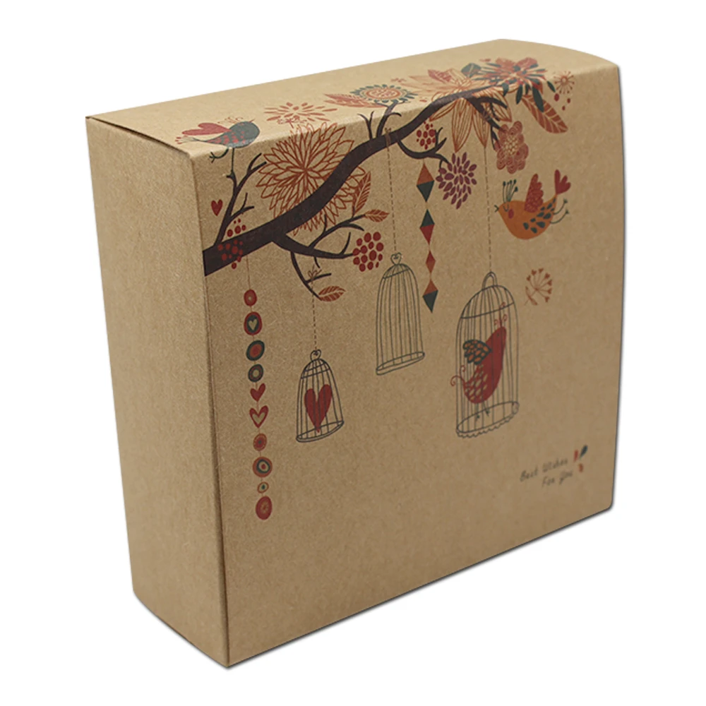

30Pcs/Lot Brown Flower Birds Printed Kraft Paper Packing Box Party Favors Candy Gifts Craft Cardboard Boxes Jewelry Storage Box