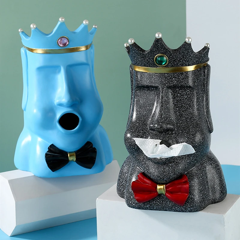 Crown Easter Island Moai Paper Holder Scatola Di Fazzoletti Stone Figure Paper Holder 3D Carta Igienica Storage Bar Organizzatore Del Bagno