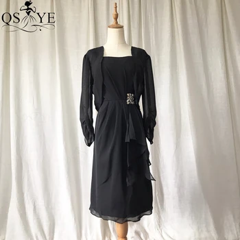 

QSYYE Broken Size Clearance Specials US10 Black Short Mother of the Bride Dress Chiffon Sheath Evening Dress for Mom Prom Dress