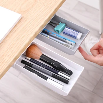 

Hidden Table Under Paste Plastic Desk Organizer Memo Pen Stationery Storage Box Case Desk Drawer Divider Stationery Sticky Decor