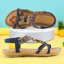 Sandales à talons compensés pour femmes, chaussures d'été pour dames, diapositives en strass avec nœud papillon, style bohémien, bande élastique