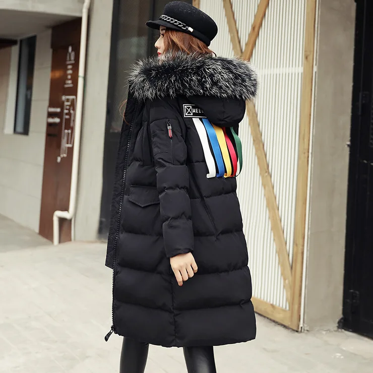

Over-the-Knee Mid-length Cotton-padded Clothes Large Fur Collar 2016 New Style Winter WOMEN'S Dress down Jacket Cotton-padded Cl