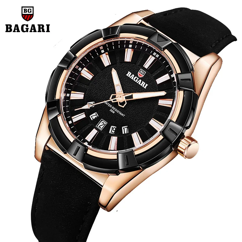 

Bagari2019 New Style Hot Selling Genuine Leather Brand Watch Men Night Light Waterproof Quartz Watch