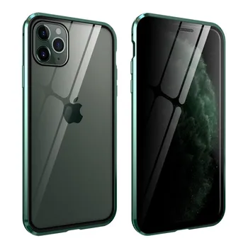 

Magnetic Phone Case for iPhone 11 11Pro Max Anti Spy Privacy Screen Front and Back Tempered Glass Metal 360 Full Body Case