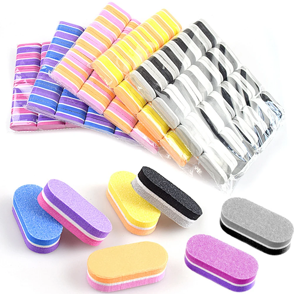 10 unids/lote Mini esponja de archivo 100/180 de uñas de doble cara tope de lijado Cuticle Remover manicura archivos pulidora