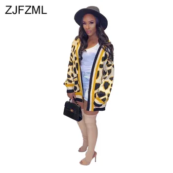 

Leopard Print Knitted Winter Coat Women Long Sleeve Open Stitch Loose Jacket Fall Winter Elegant Plus Size Long Causal Cardigan
