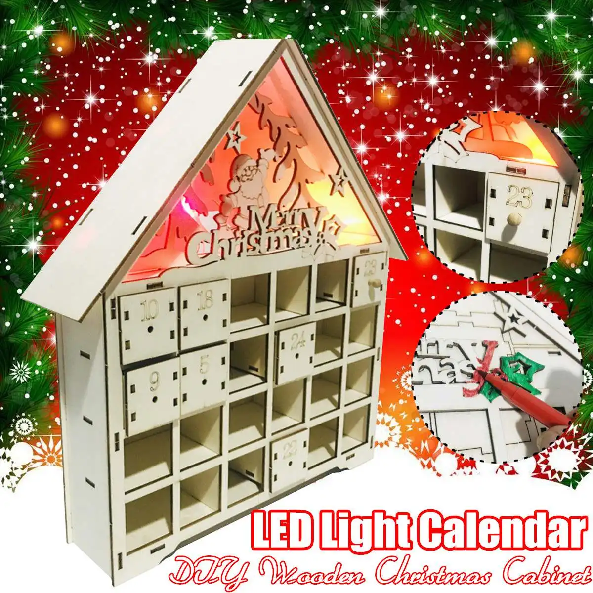 Рождественский деревянный календарь с обратным отсчетом, светодиодный светильник, рождественский подарок