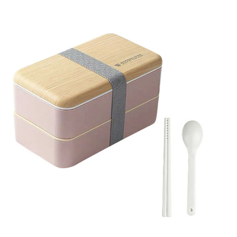 Портативная микроволновка Ланчбокс японский деревянный бенто коробка с двойным дном контейнер для хранения детей переносной офис школьный Футляр Органайзер - Цвет: pink