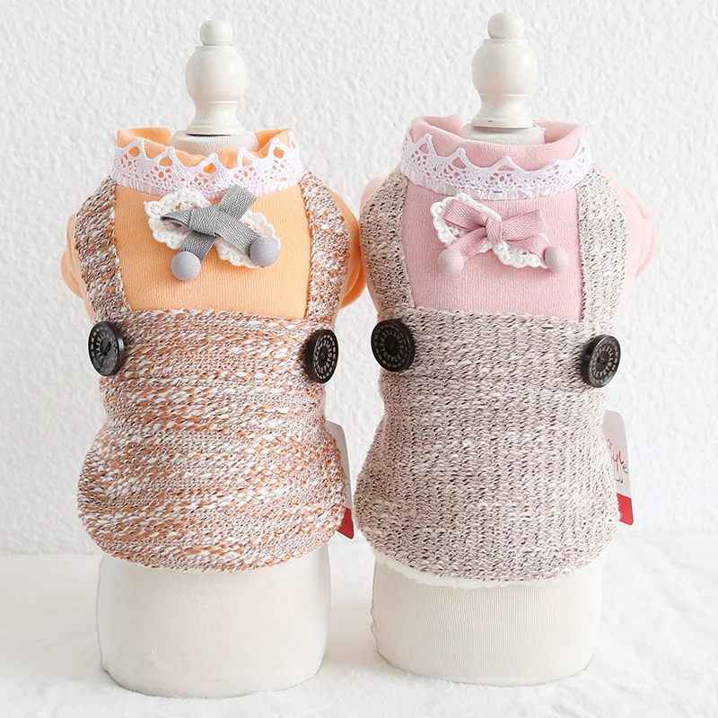 

2019 Autumn and Winter Newest Lace Decor Collar with Round Buckle Backpack Pet Clothes Orange Pink Color Dog Clothes