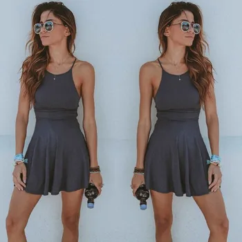 

Fashion Women Dress Summer Casual Sleeveless Solid Female Beach Dress Sexy Ladies Short Mini Dress Womens Clothing Sundress