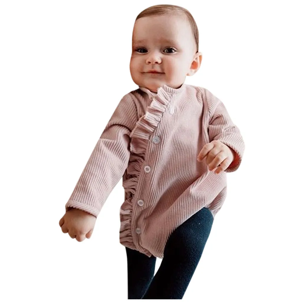 Baby Girl Outfits Newborn Infant Baby Boys Girls Long Sleeve Solid Print Ruffles Romper Bodysuit Clothes#es