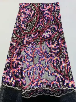 

Fuchsia french tulle lace fabric sequins embroidered African net lace fabric wholesale 2019 high quality for Nigeria wedding FD1