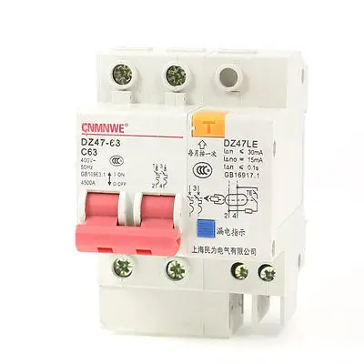 AC 400V 63A 2 Полюса Защита от перегрузки ELCB прерыватель цепи при утечке на землю