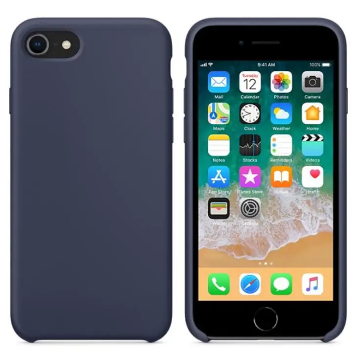 Роскошный Идеальный силиконовый чехол с логотипом для Apple iPhone 7 8 Plus, задняя крышка для iPhone X Xs 11 Pro Max XR 5S SE 6 6S Plus - Цвет: Midnight Blue