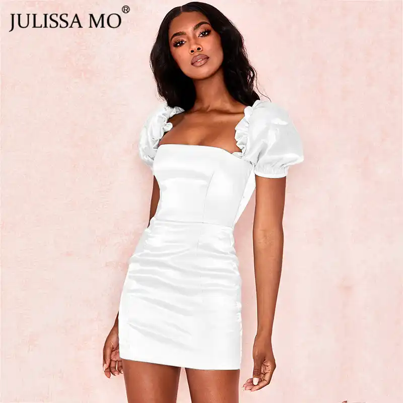 puff sleeve satin dress