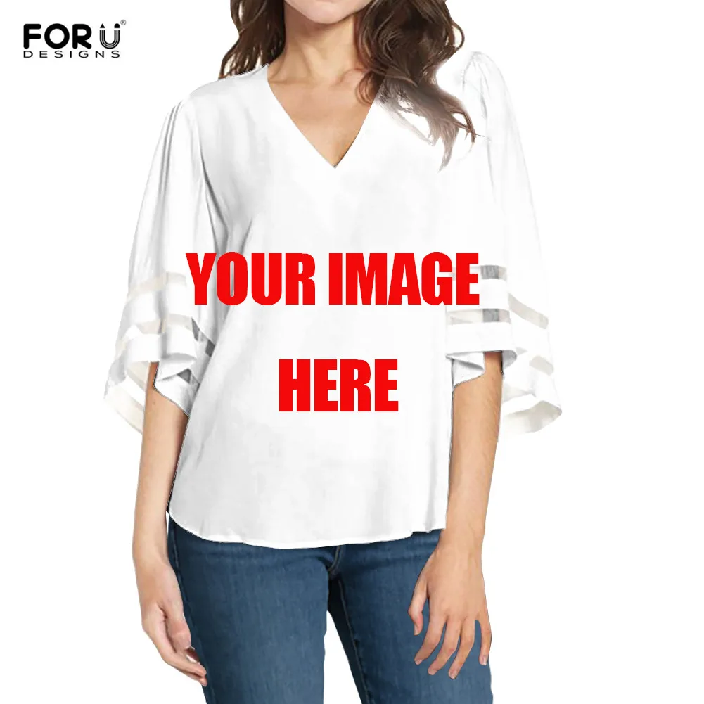 FORUDESIGNS,, для молодых девушек, с принтом, женская блузка, модная одежда, глубокий v-образный вырез, сексуальные шифоновые топы, сетчатая панель, свободная блузка