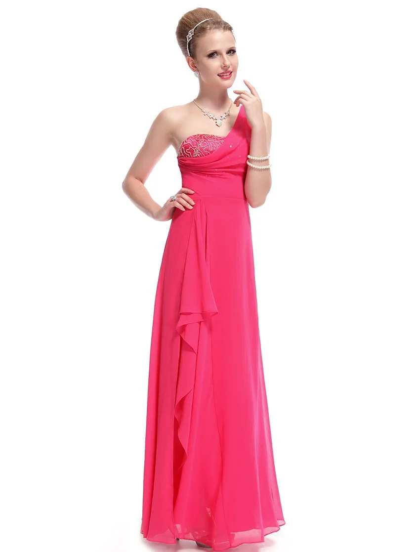 

2018 New Arrival One Shoulder Sequined Bust Hot Pink Long Cheap Sexy On Line Plus Party gown robe de soiree bridesmaid dresses
